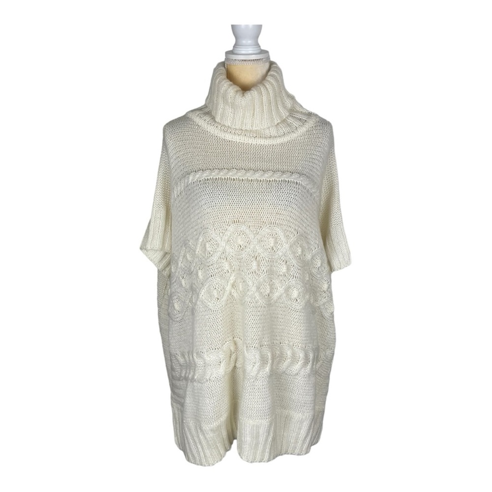 Loft Chunky Knit Cable Cream Poncho Cozy Chic Sz Xs/S Warm Turtleneck